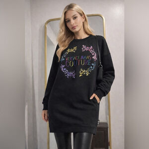 Versace Jeans Couture Baroque Logo Sweatshirt Dress Size Small Longline